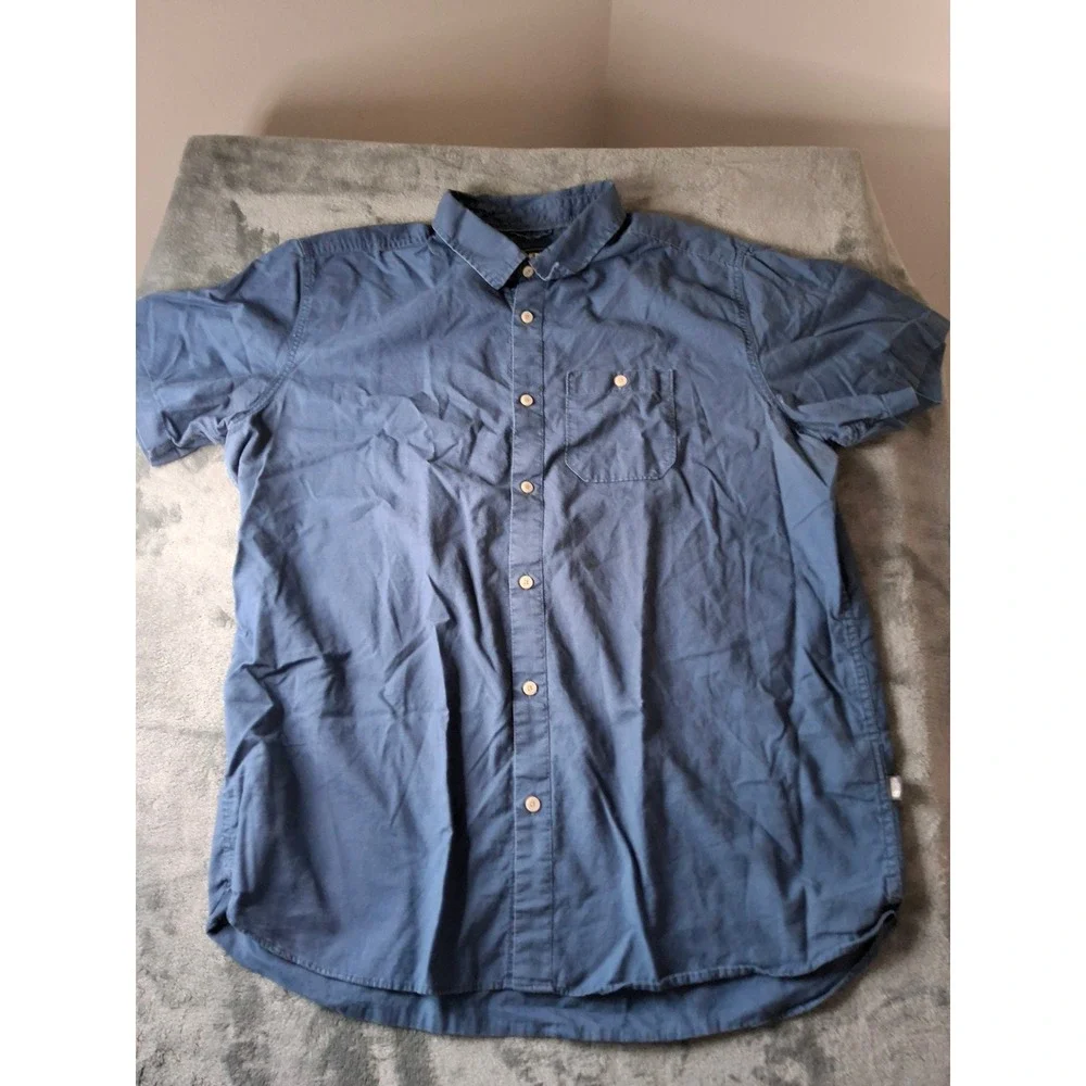 The North Face Mens XL Blue Cotton Short Sleeve Button Down Shirt Regular Fit